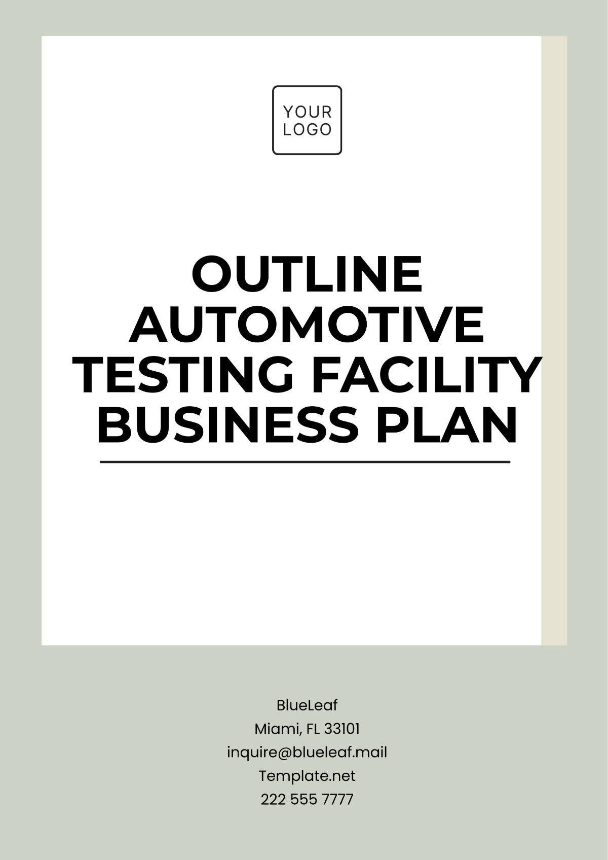 Outline Automotive Testing Facility Business Plan Template - Edit Online & Download