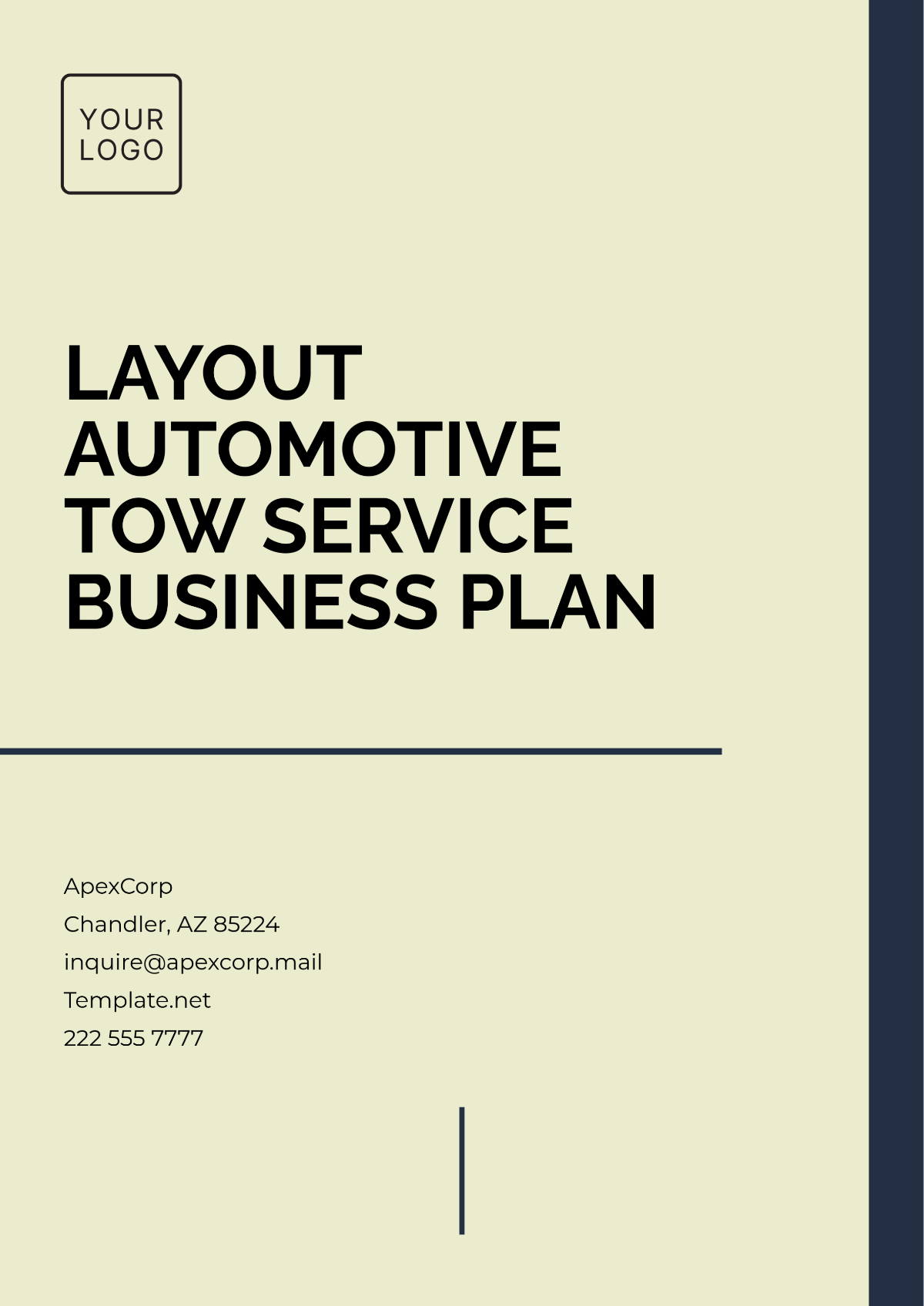 Layout Automotive Tow Service Business Plan Template - Edit Online & Download