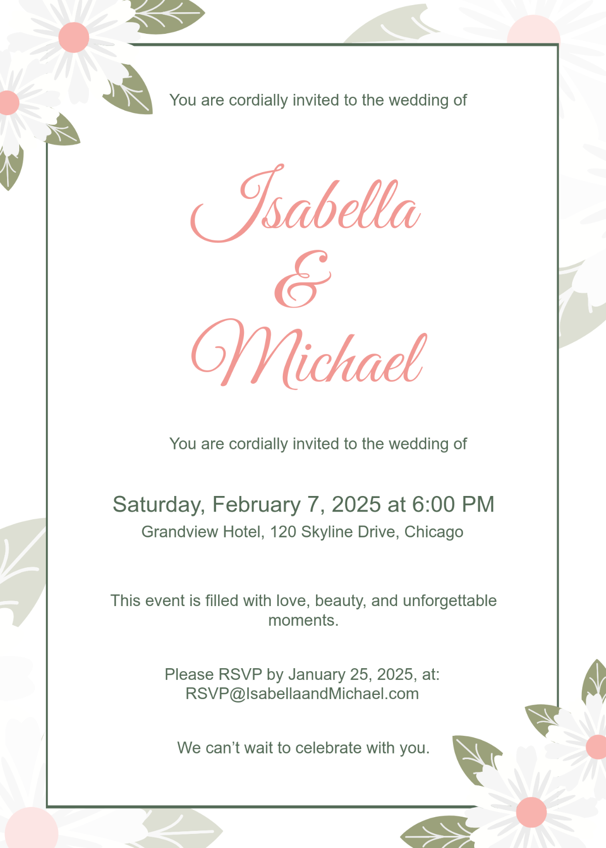 Free High-Resolution Wedding Invitation Template - Edit Online & Download