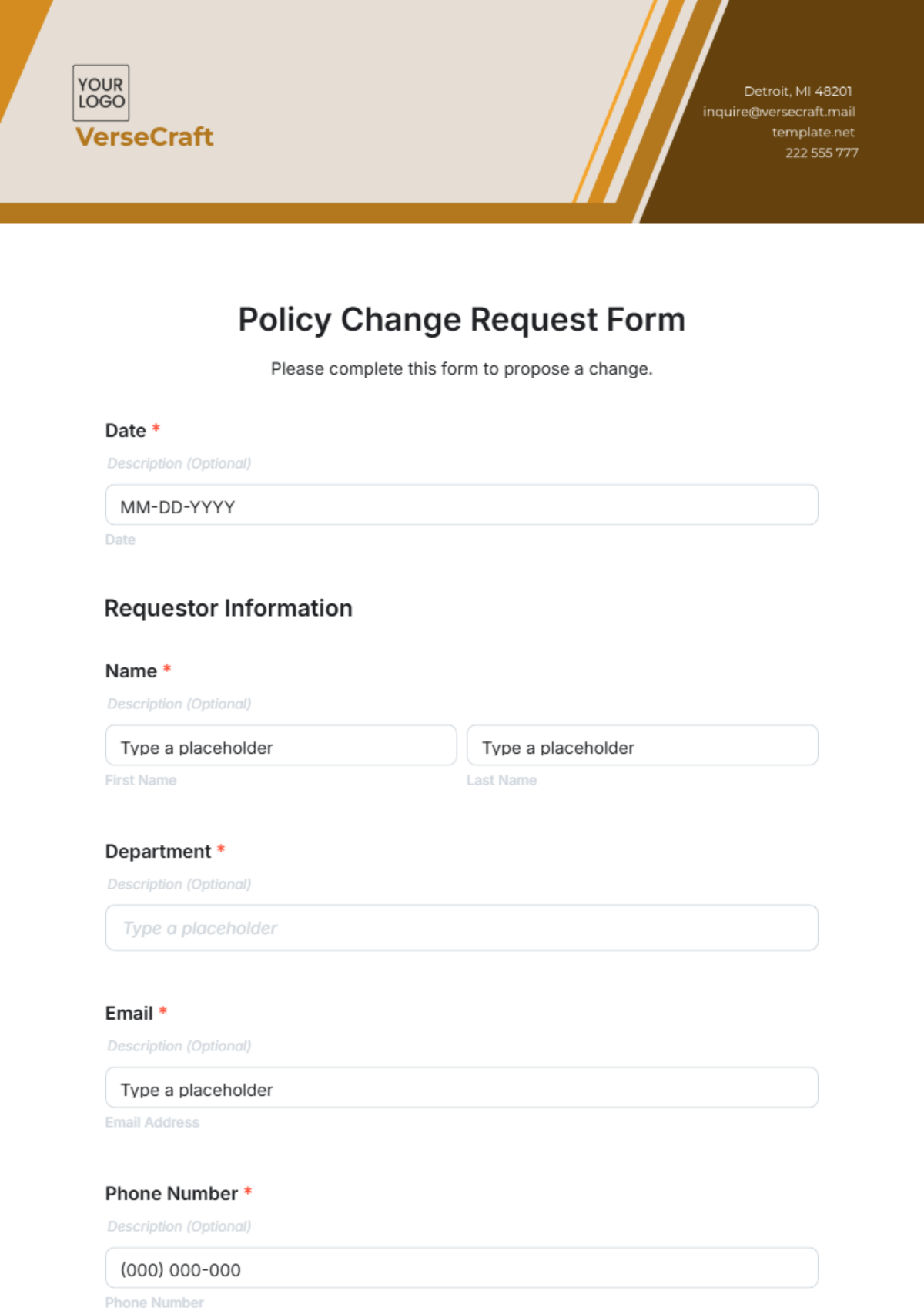 Free Policy Change Request Form Template