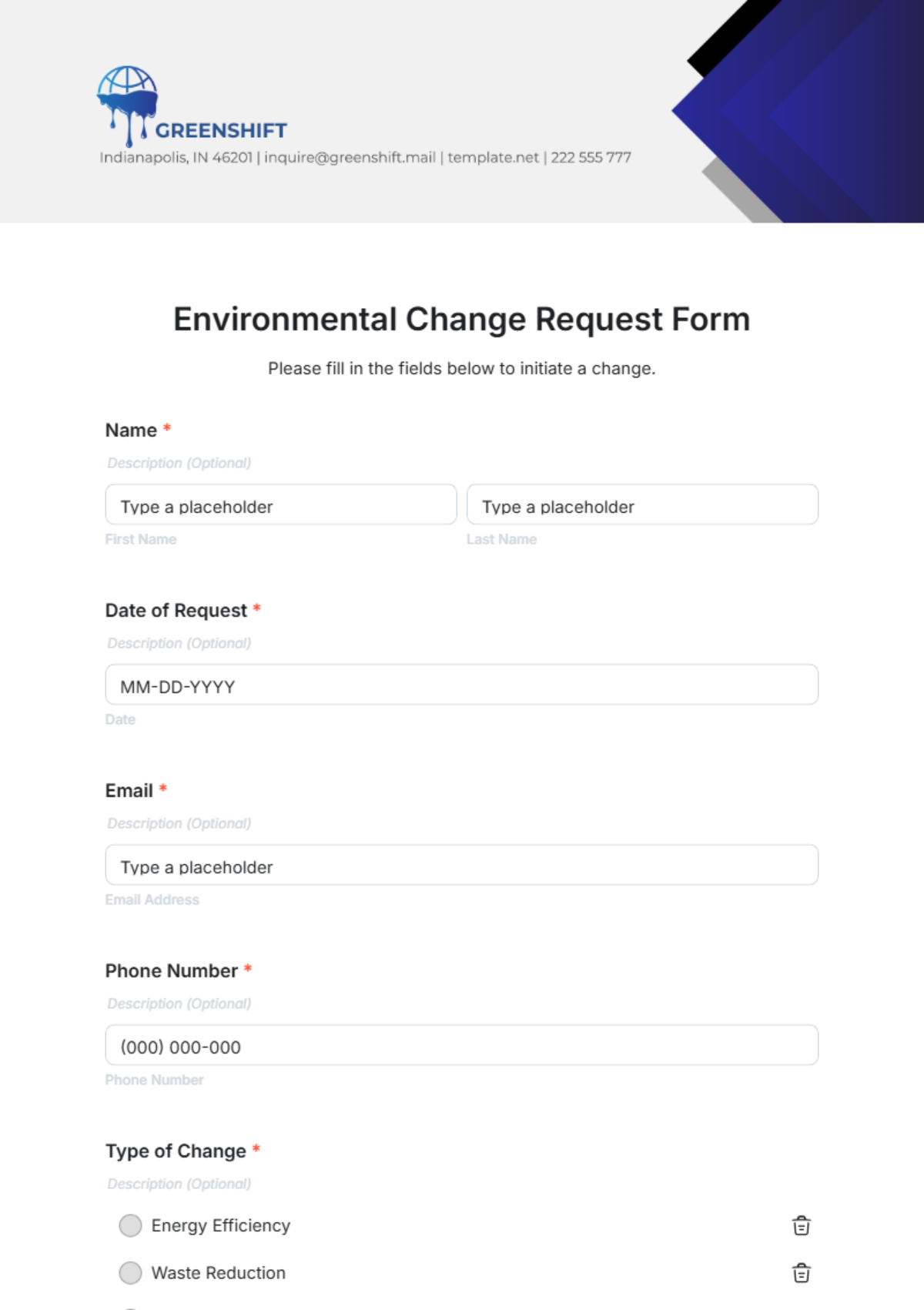 Environmental Change Request Form Template - Edit Online & Download