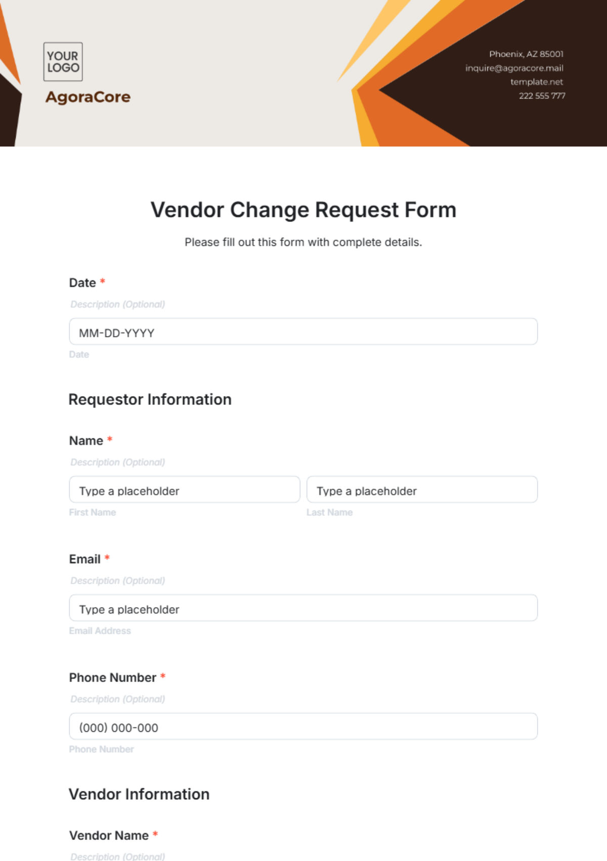 Vendor Change Request Form Template - Edit Online & Download