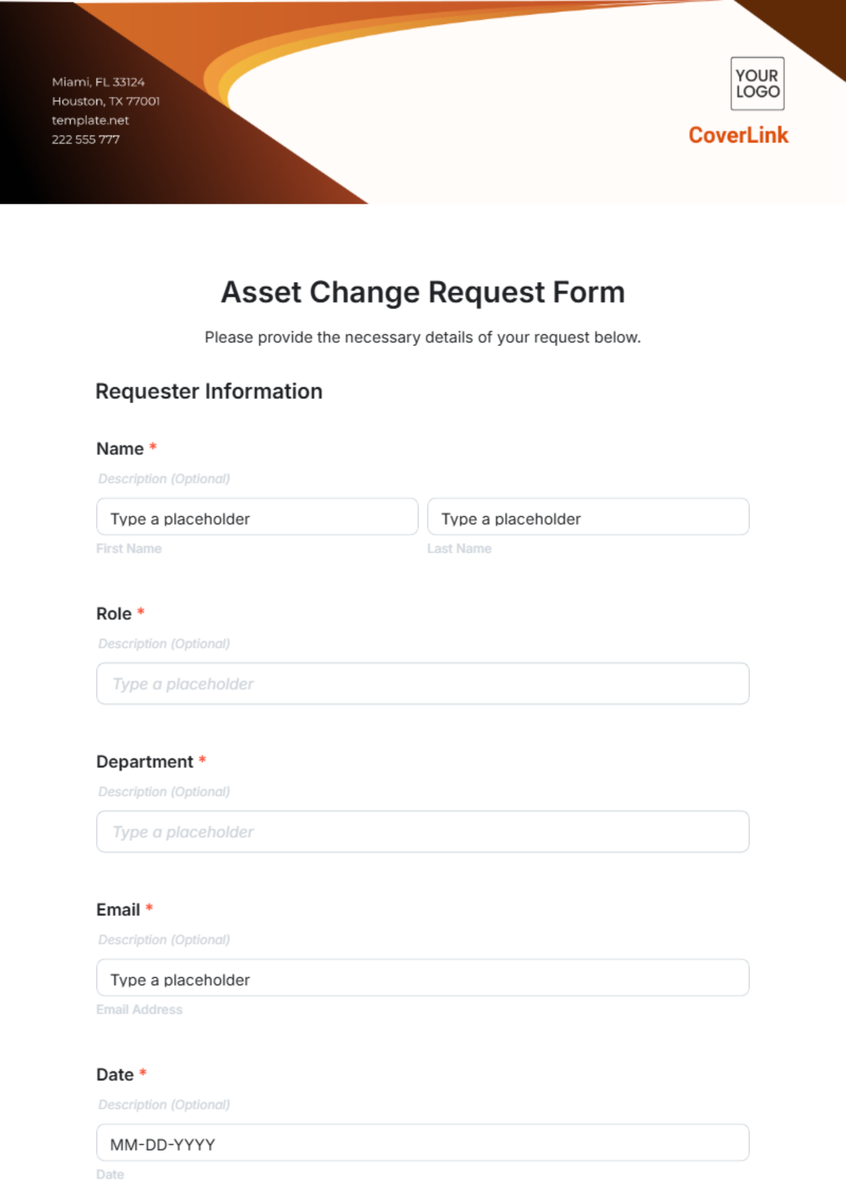 Asset Change Request Form Template - Edit Online & Download