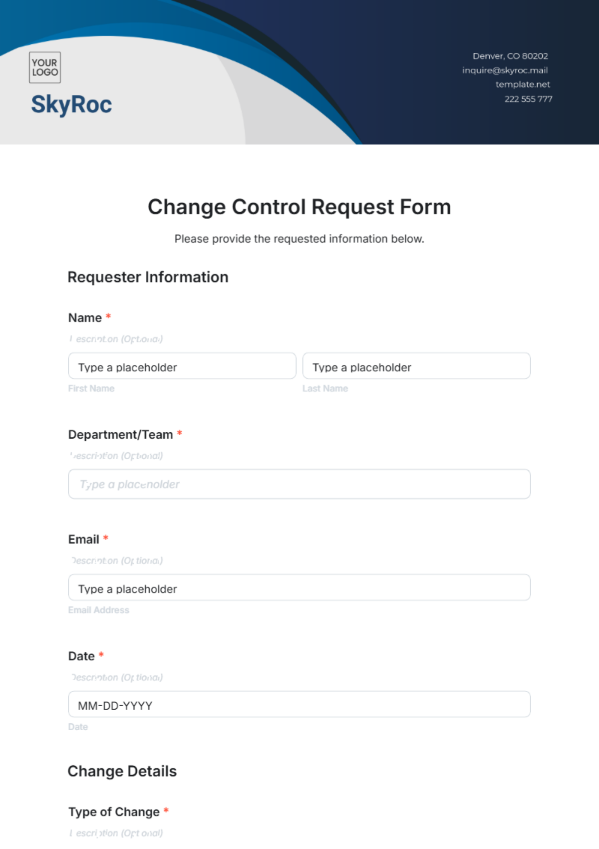 Change Control Request Form Template - Edit Online & Download