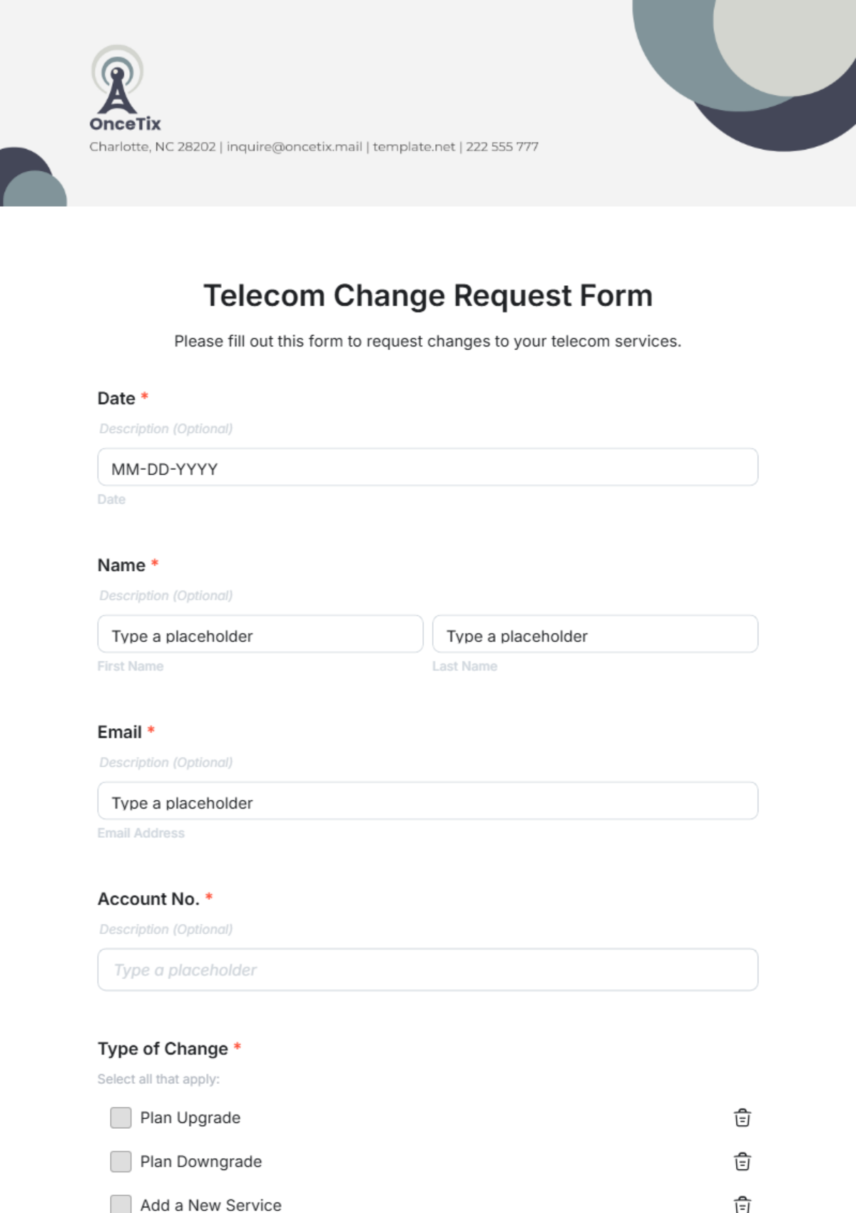 Telecom Change Request Form Template - Edit Online & Download