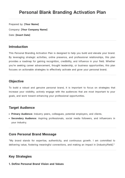 Free Personal Blank Branding Activation Plan Template to Edit Online