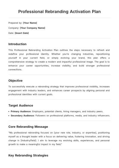 Free Professional Rebranding Activation Plan Template to Edit Online
