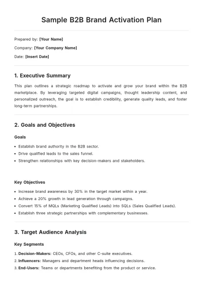 Free Sample B2B Brand Activation Plan Template to Edit Online
