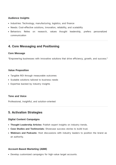 Free Sample B2B Brand Activation Plan Template to Edit Online
