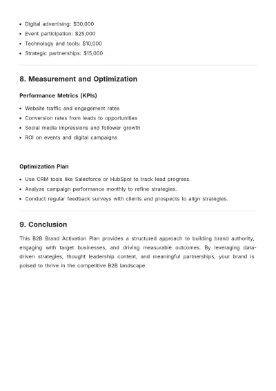 Free Sample B2B Brand Activation Plan Template to Edit Online