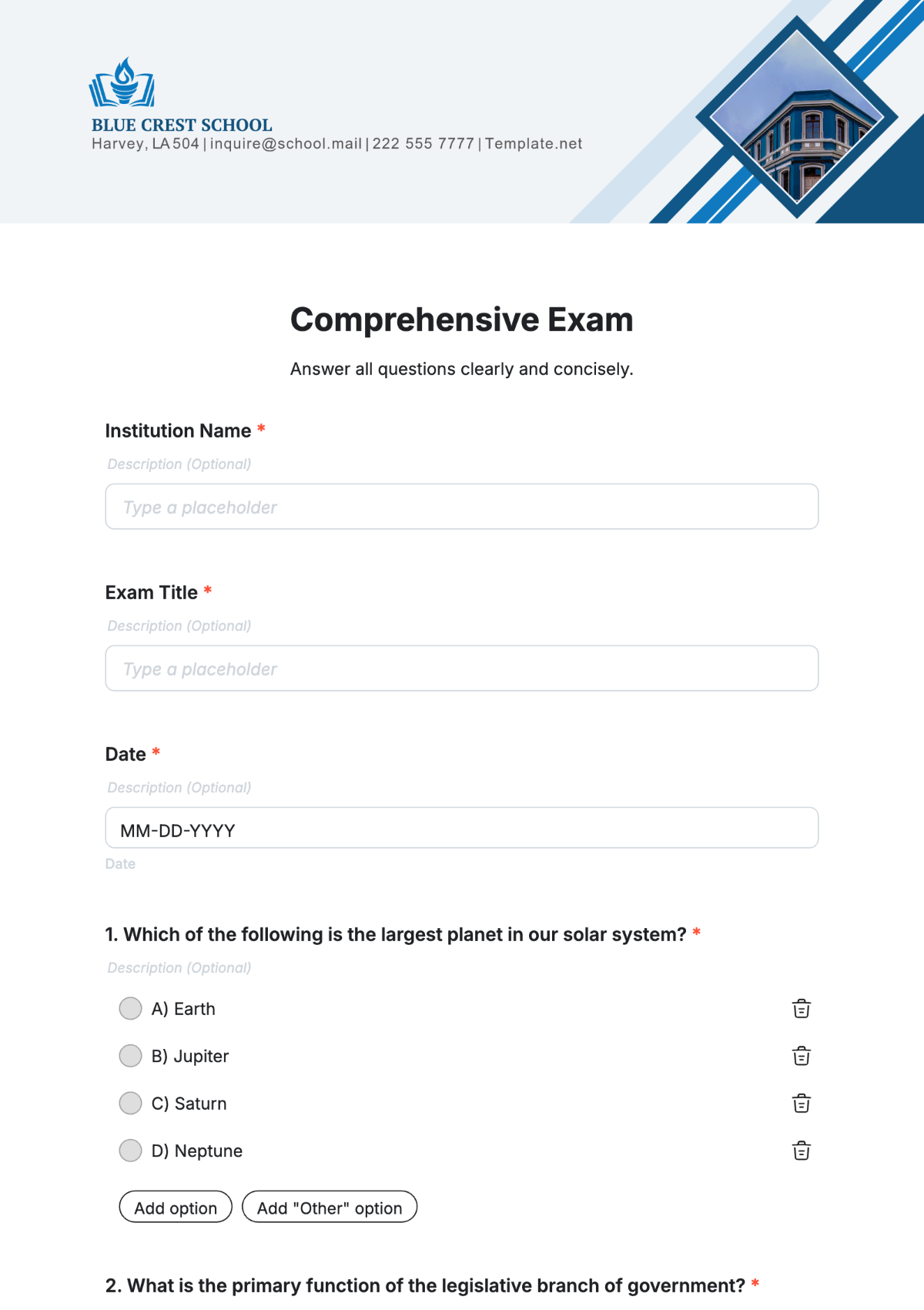 Comprehensive Exam Template - Edit Online & Download