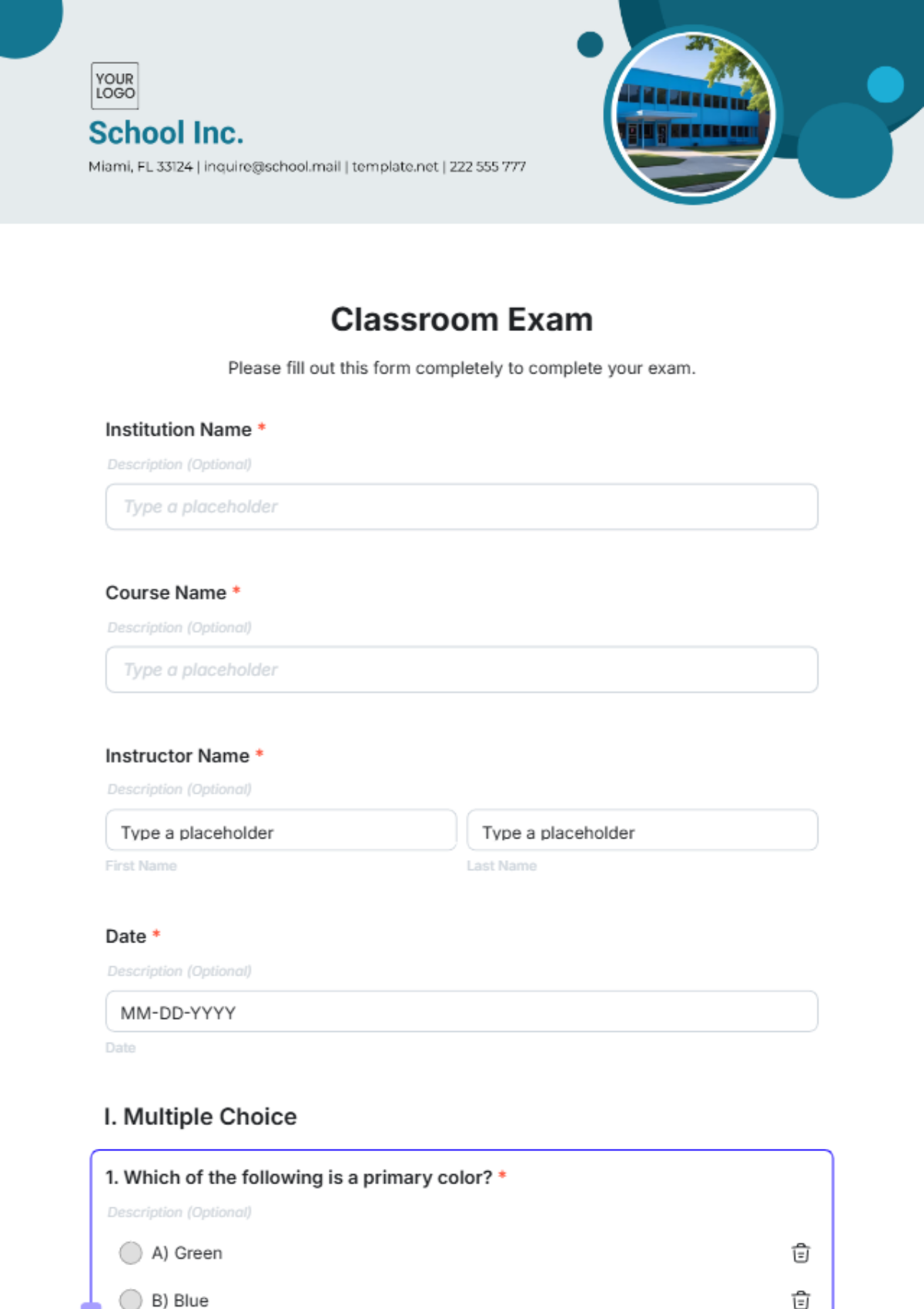 Classroom Exam Template - Edit Online & Download