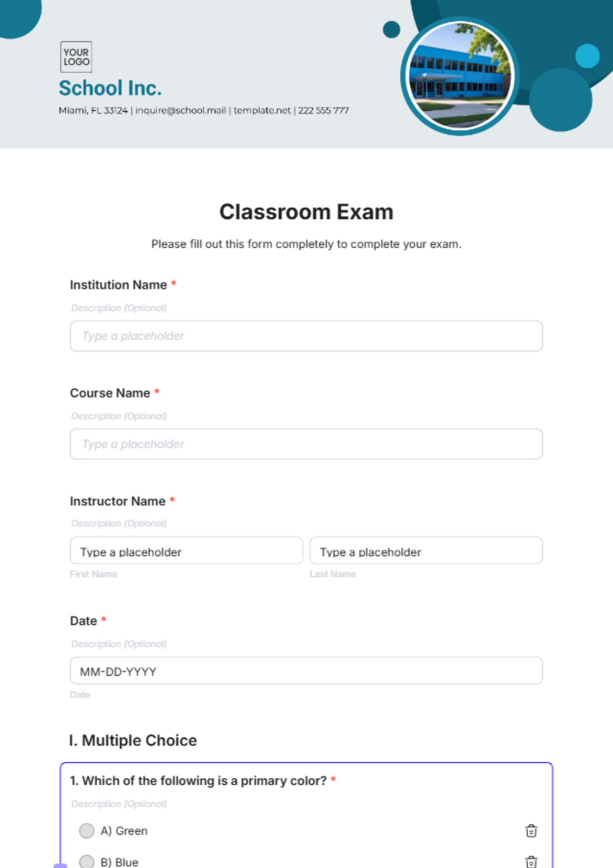 Free Exam Templates To Edit Online