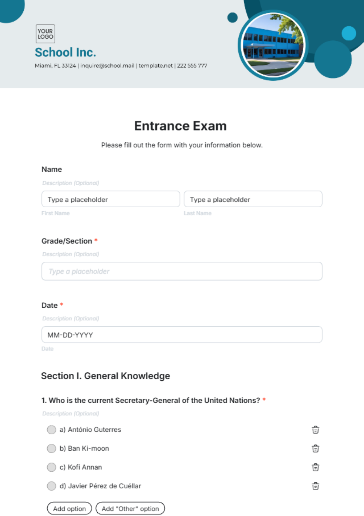 Entrance Exam Template - Edit Online & Download