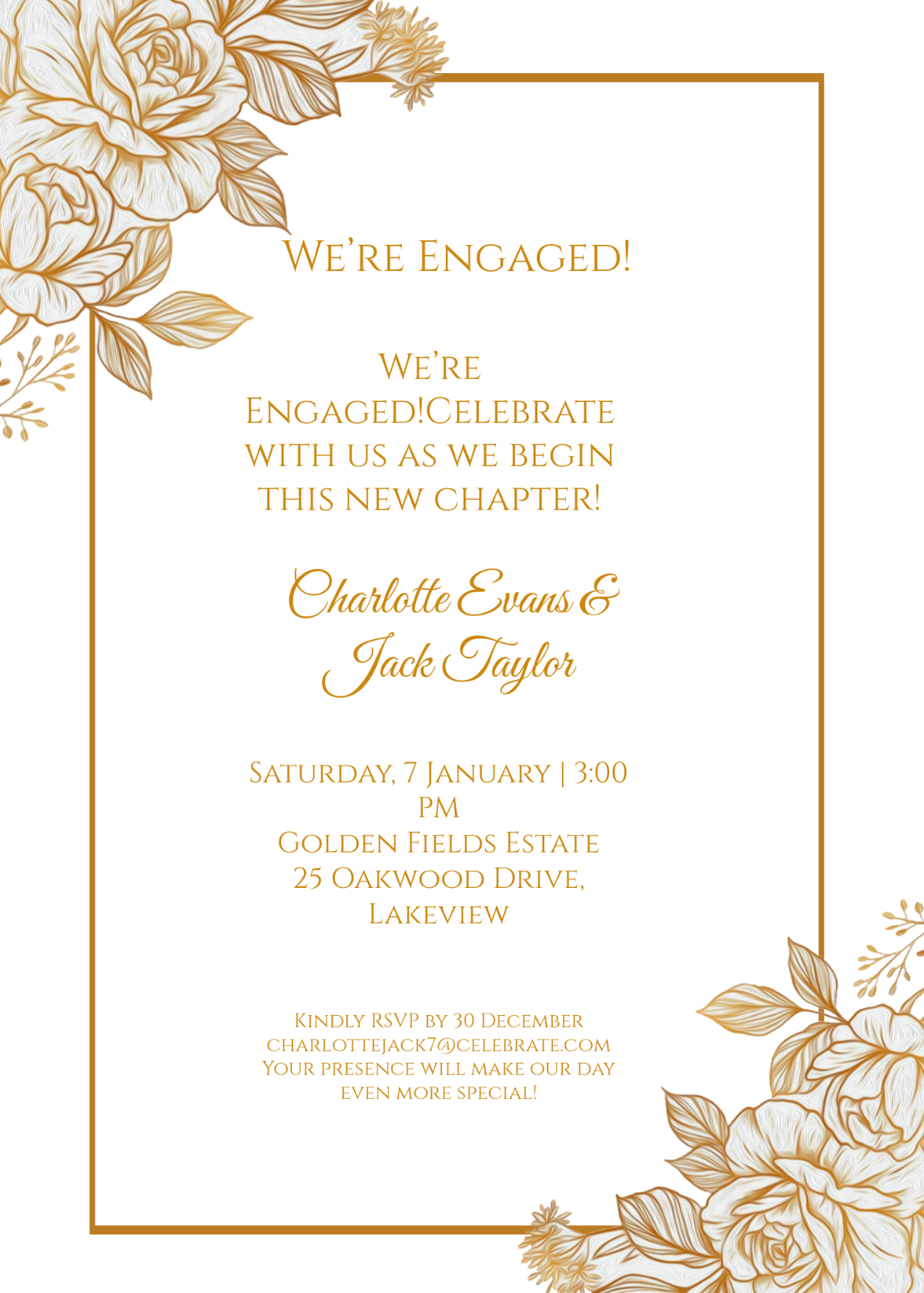 Gold Engagement Invitation Template - Edit Online & Download