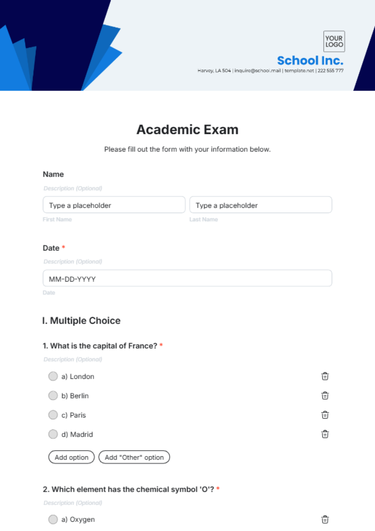 Academic Exam Template - Edit Online & Download