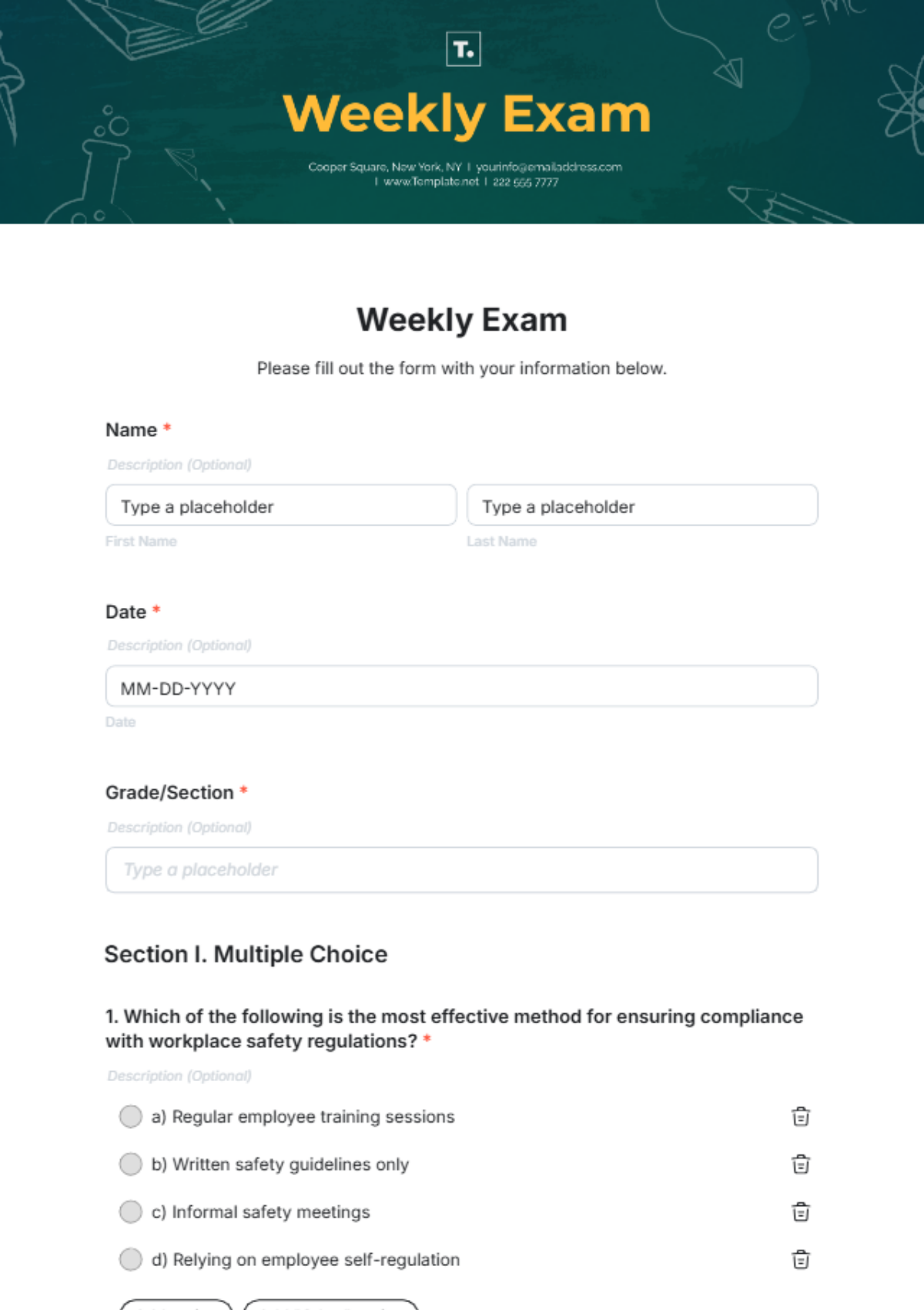 Weekly Exam Template - Edit Online & Download