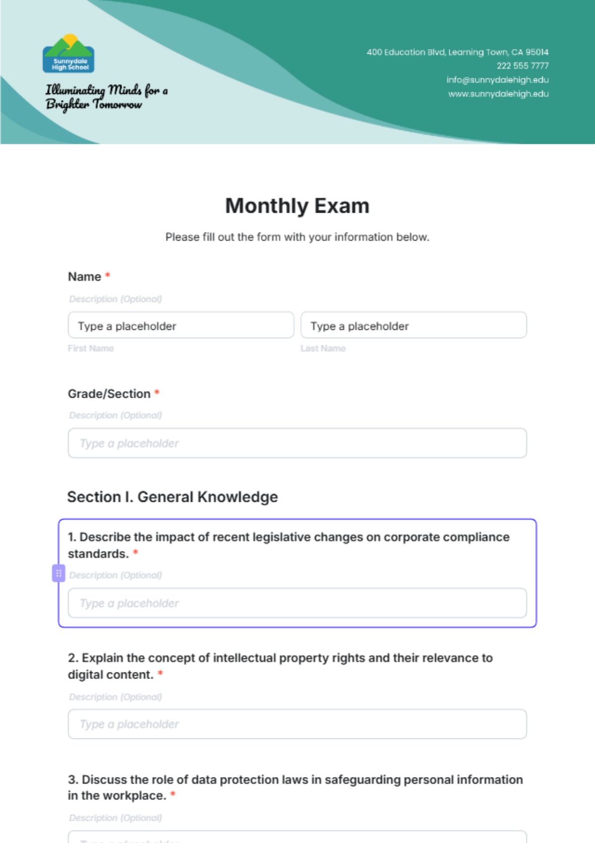 Monthly Exam Template - Edit Online & Download