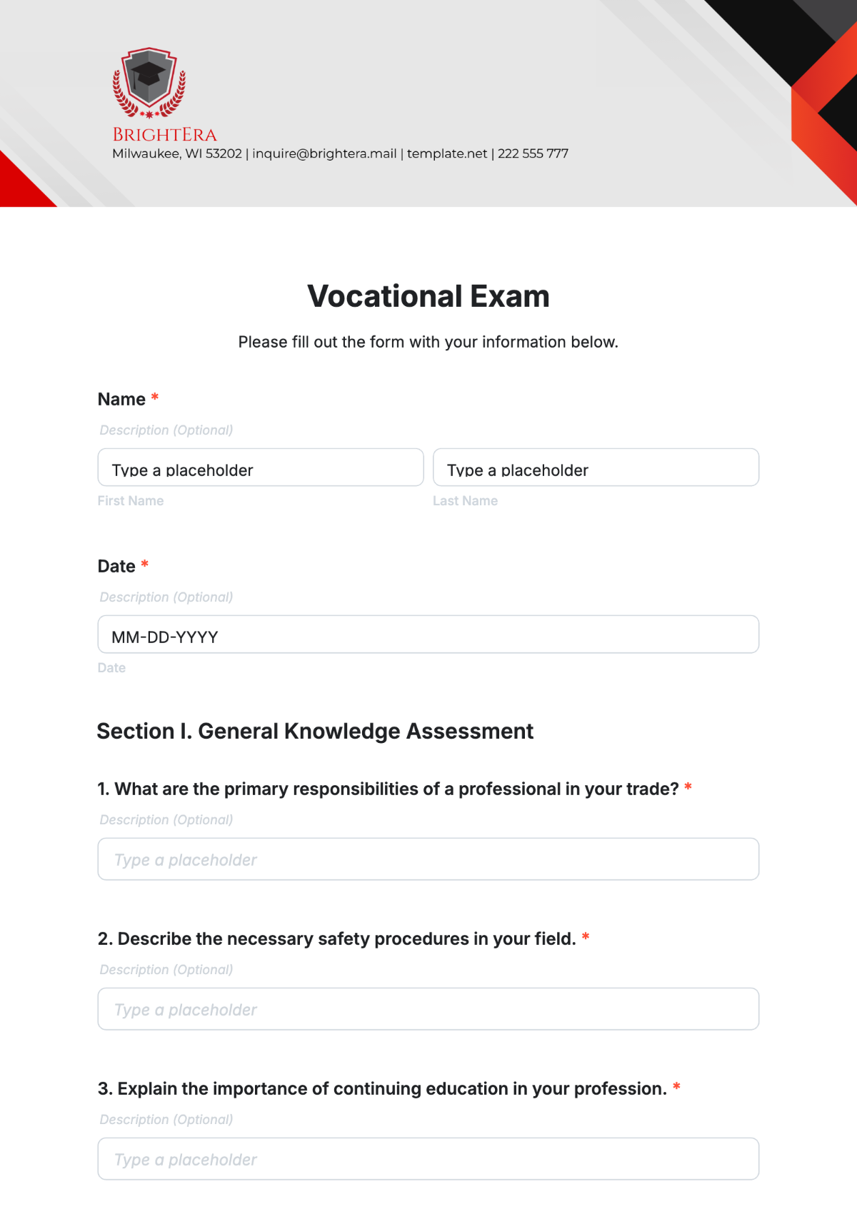 Vocational Exam Template - Edit Online & Download