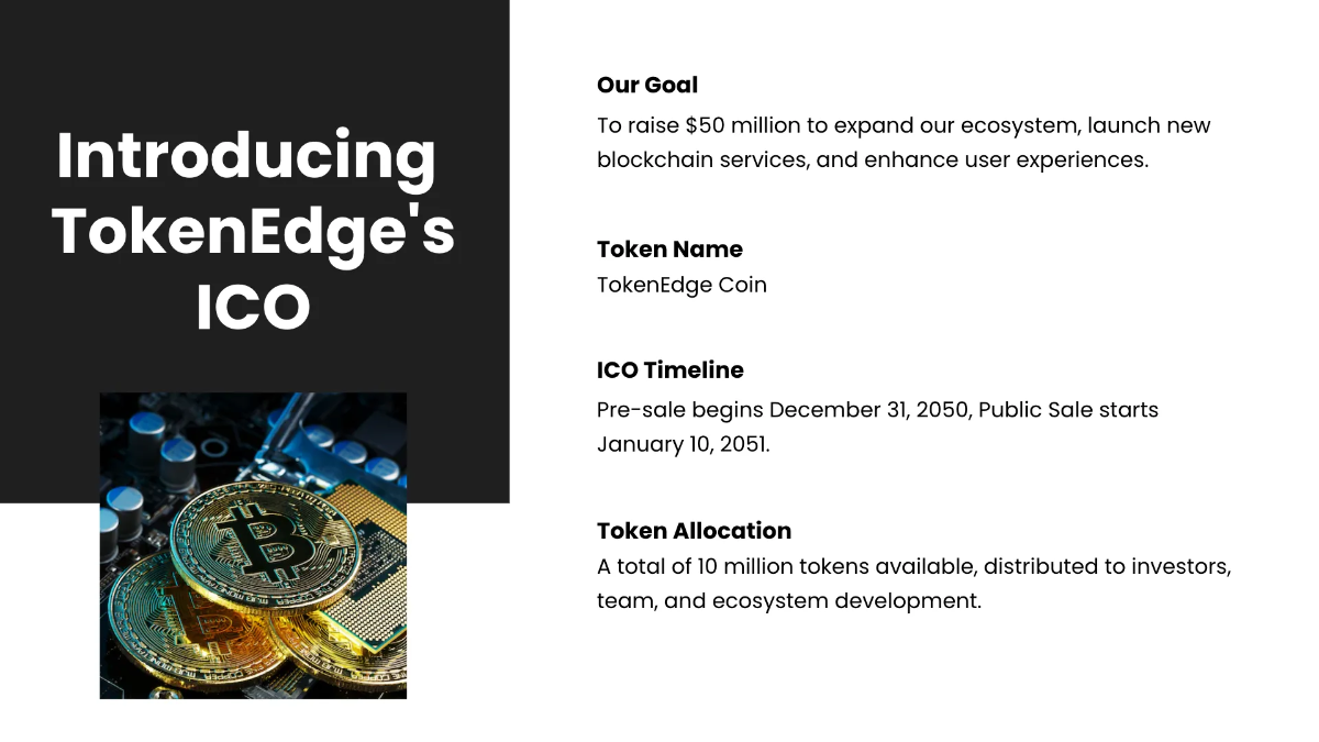 Free Cryptocurrency ICO Pitch Deck Template to Edit Online