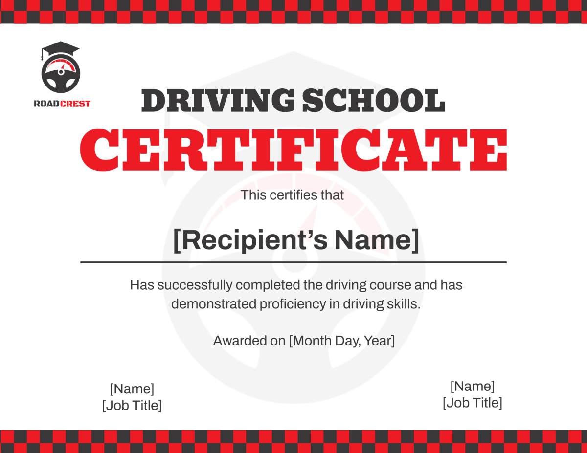 Free Driving School Certificate Template - Edit Online & Download