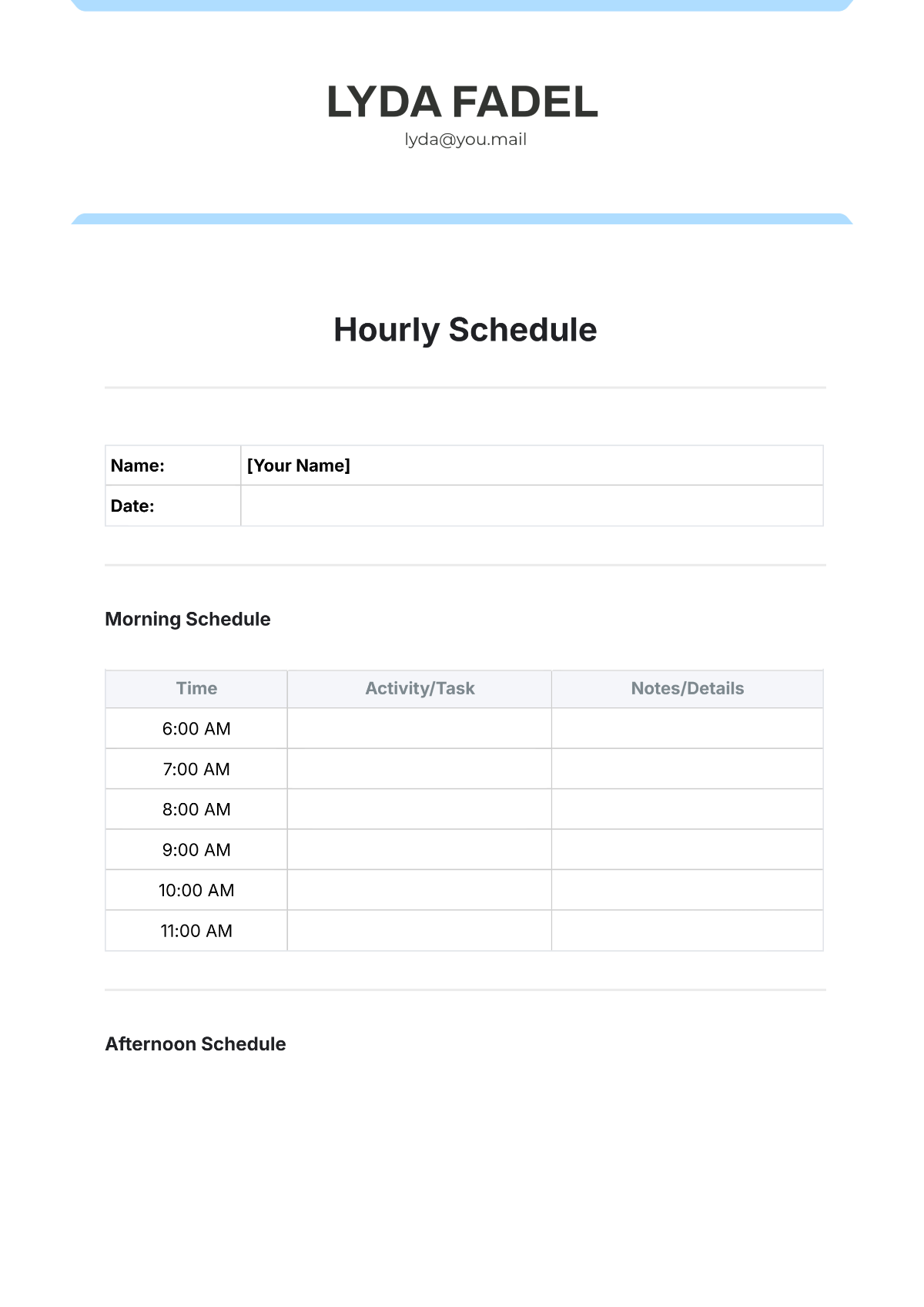 Hourly Schedule Template - Edit Online & Download