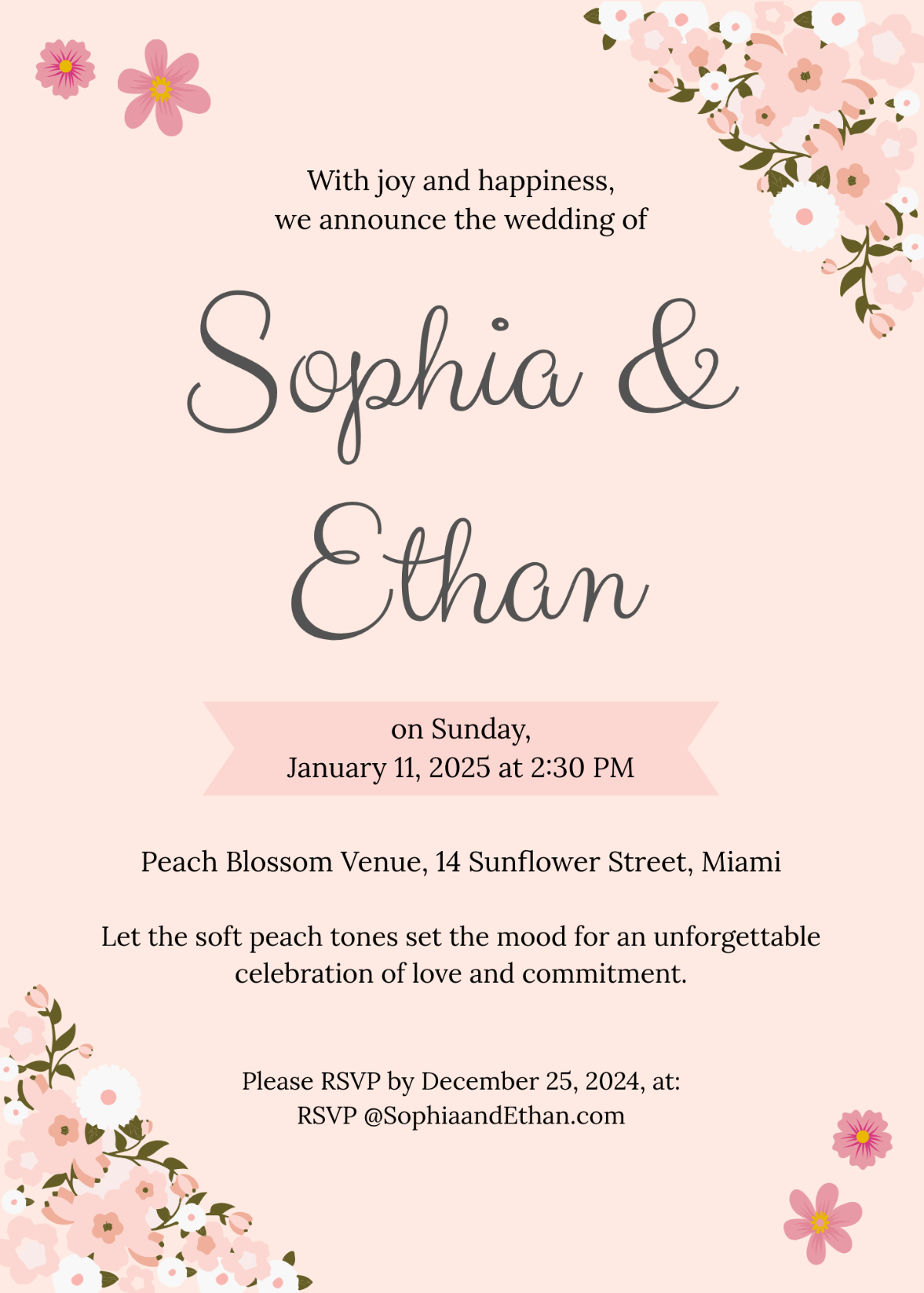 Free Peach Wedding Invitation Template - Edit Online & Download