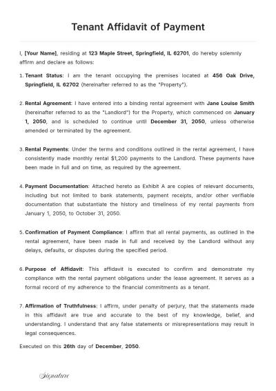 Free Tenant Affidavit of Payment Template to Edit Online