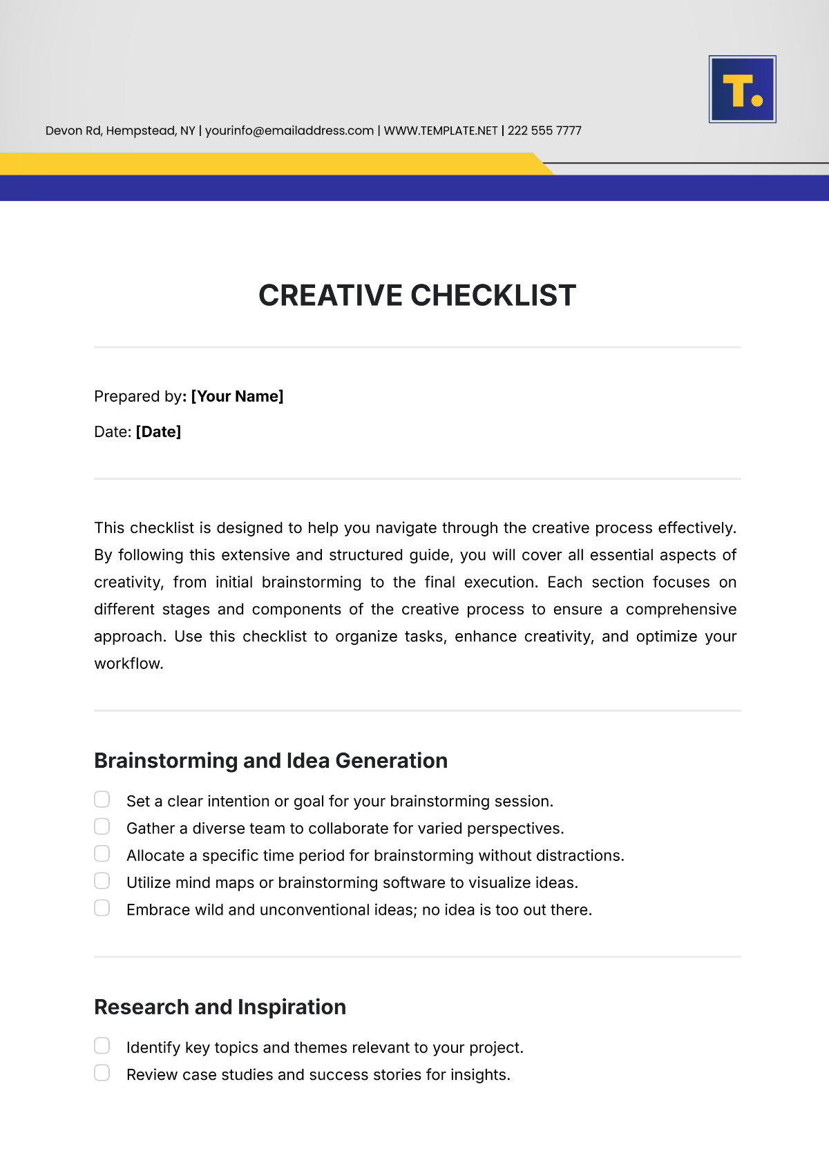 Free Creative Checklist Template