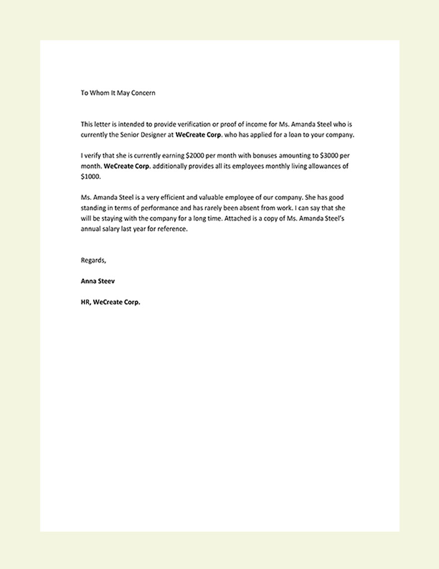 Proof Of Income Letter For Self Employed Template - Google Docs, Word 