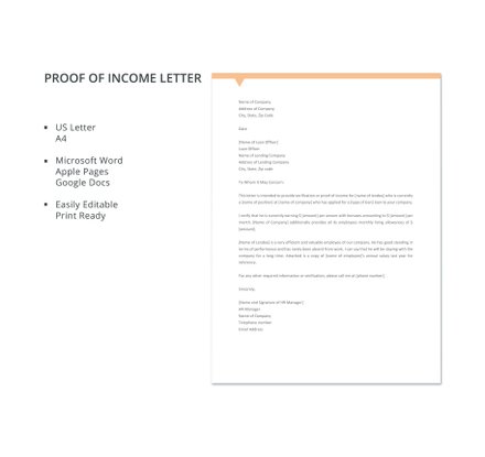 Proof of Income Letter for Self Employed Template: Download 700 ...