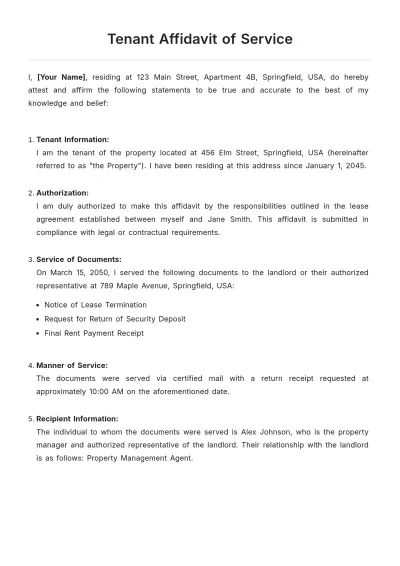 Free Tenant Affidavit of Service Template to Edit Online