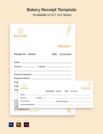 Bakery Receipt Template Free PDF PSD InDesign Illustrator