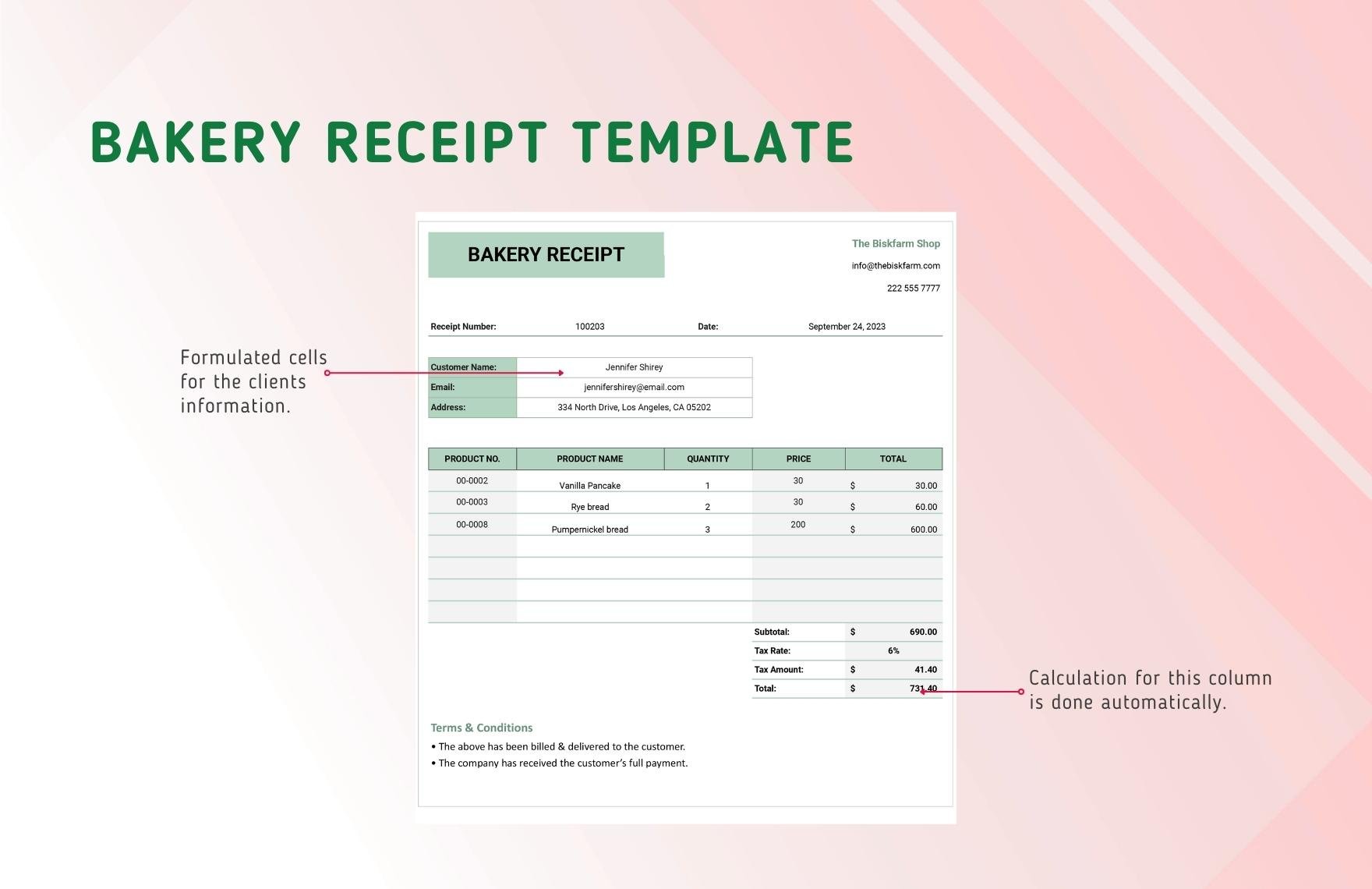 Bakery Receipt Template in Word Google Docs Excel Google Sheets