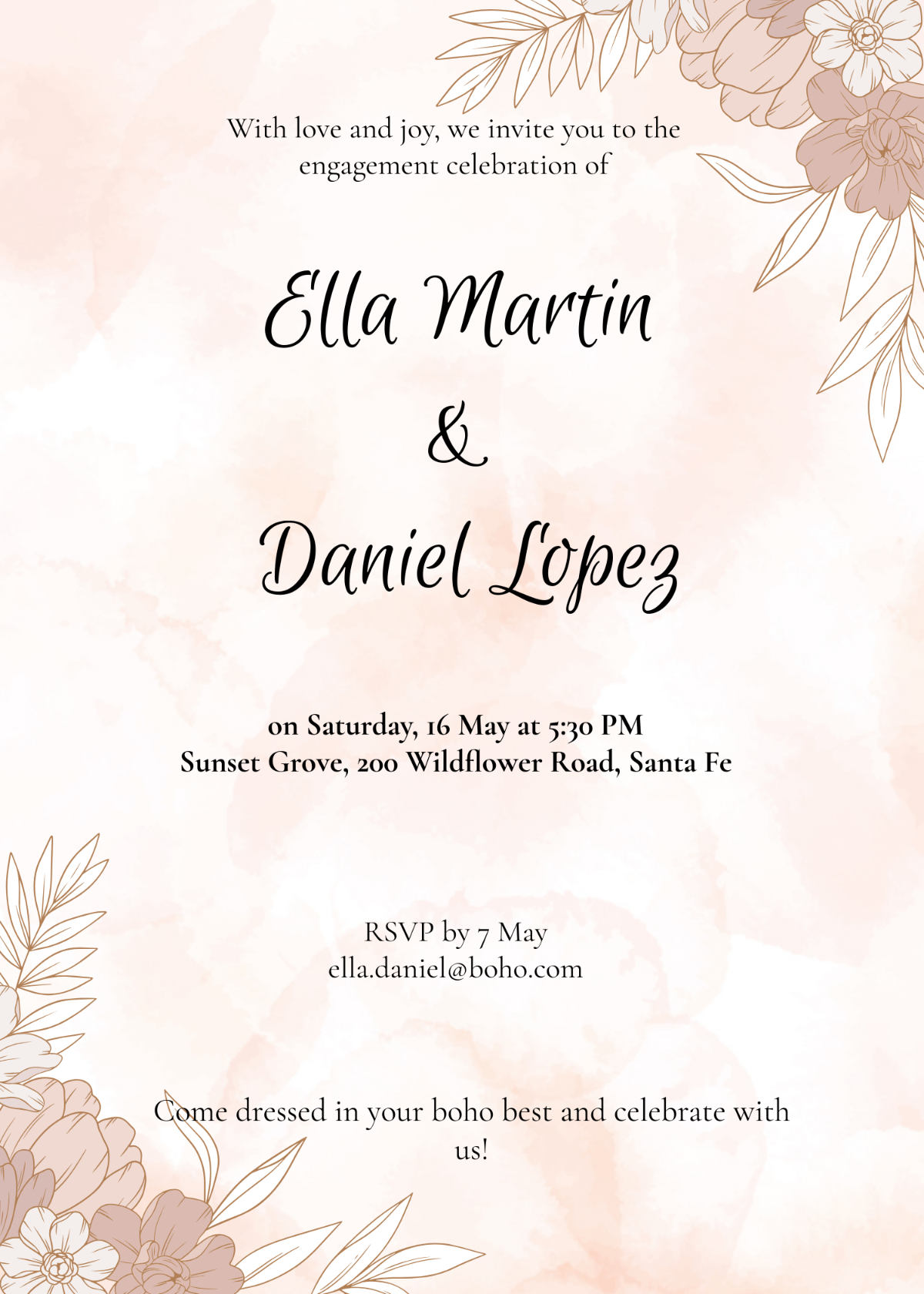 Boho Engagement Invitation Template - Edit Online & Download