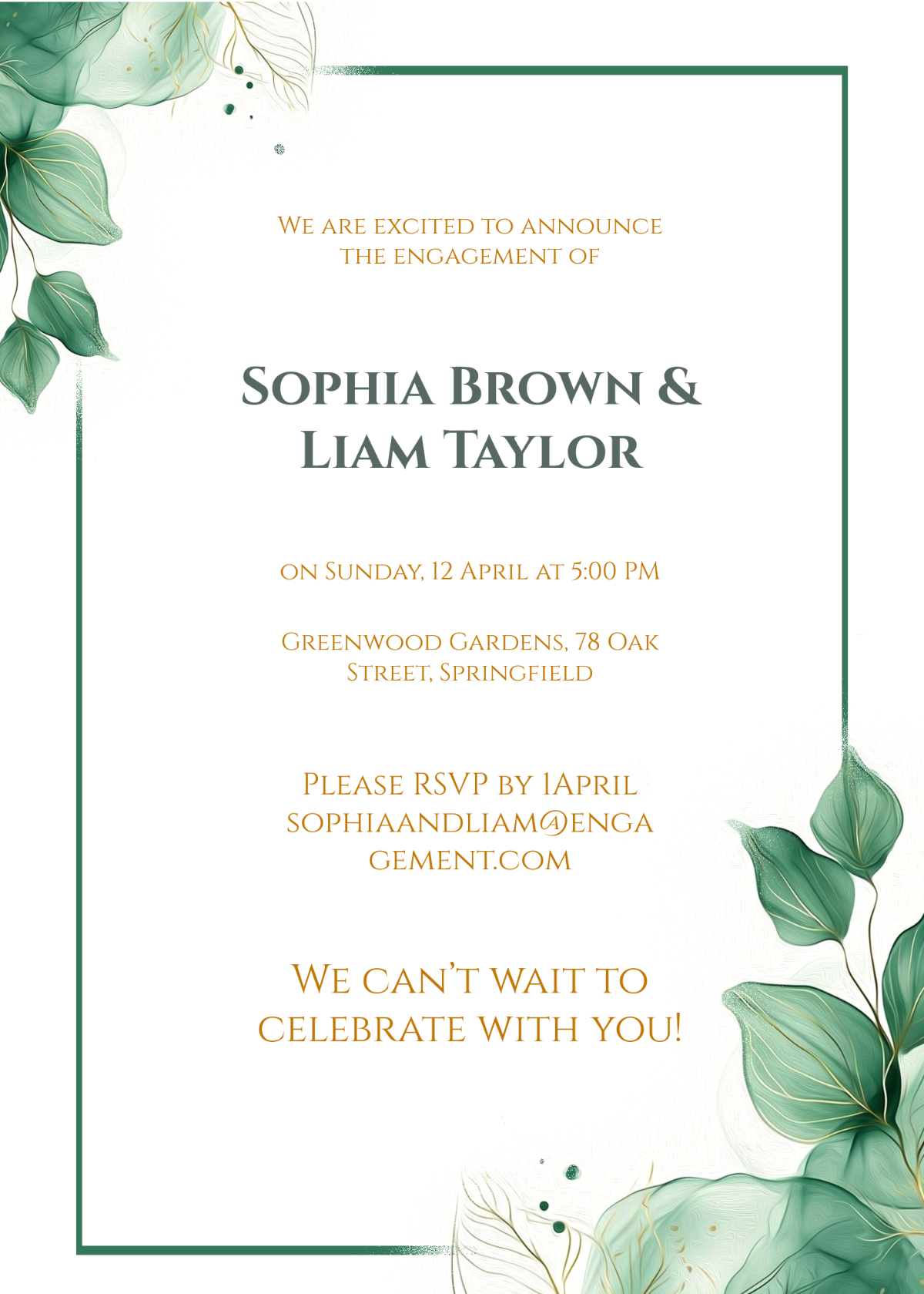 Green Engagement Invitation Template - Edit Online & Download