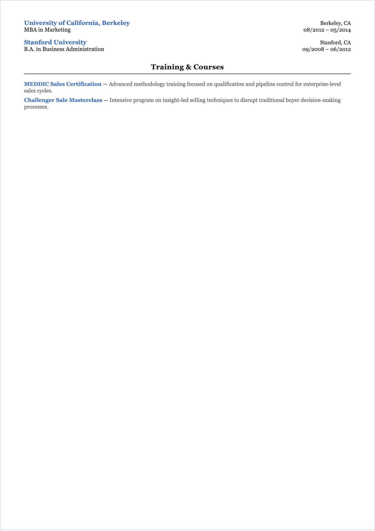Free Simple Senior Sales Executive ATS Resume Template