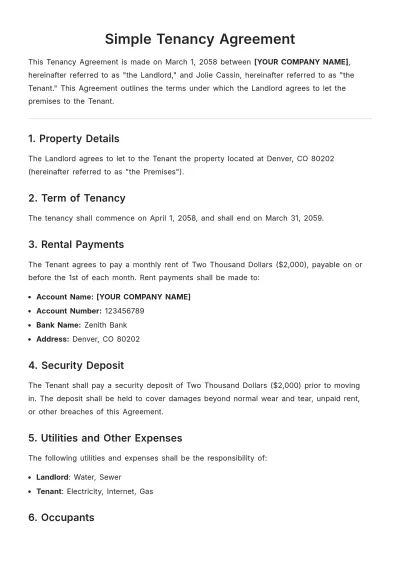 Free Simple Tenancy Agreement Template to Edit Online