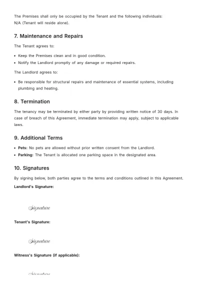 Free Simple Tenancy Agreement Template to Edit Online