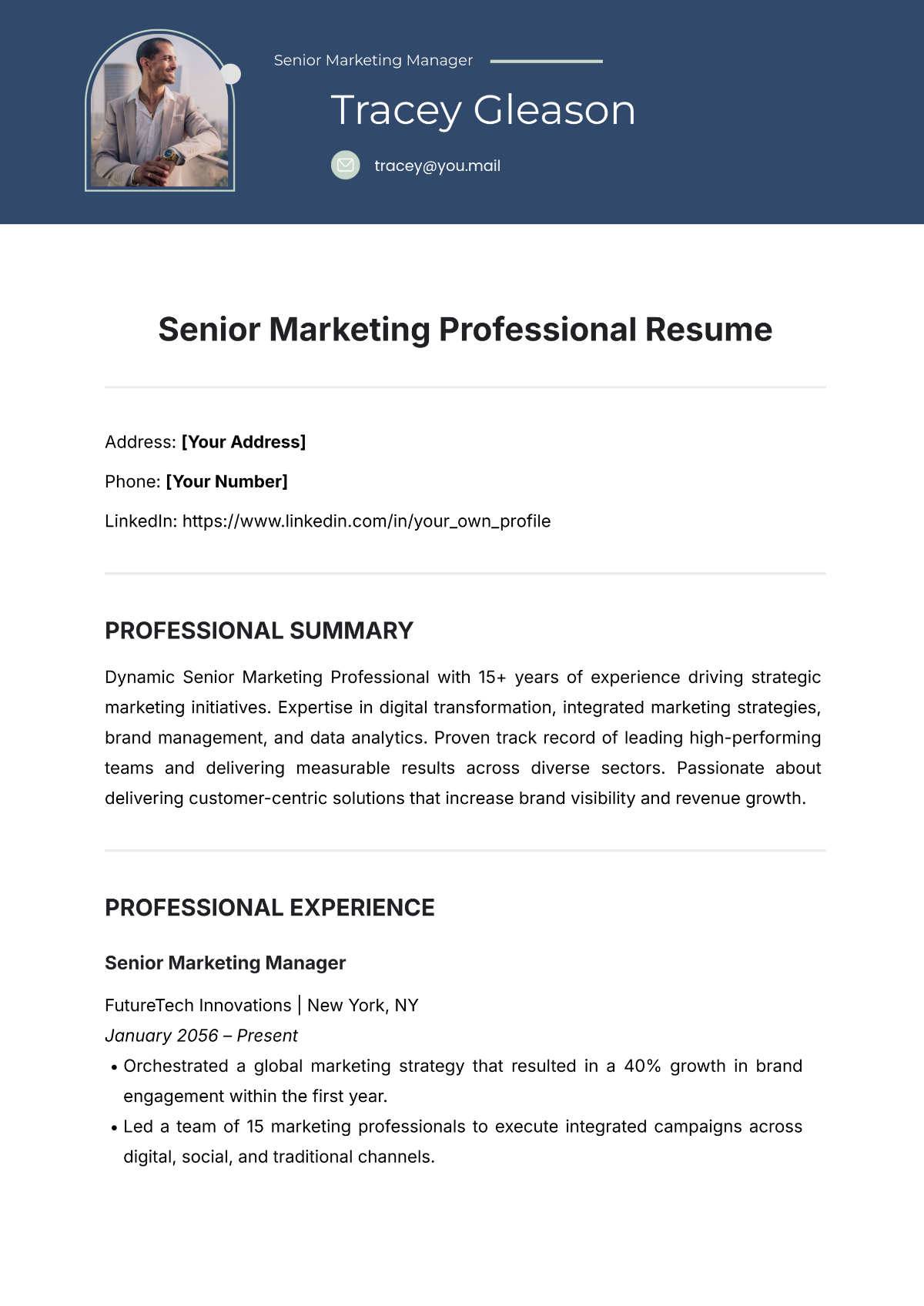 Free Senior Marketing Professional Resume Template