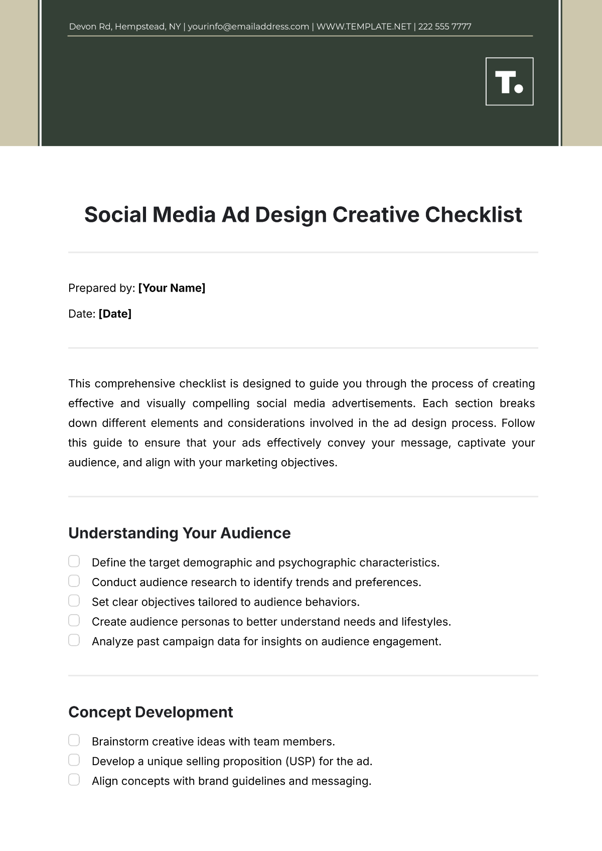 Free Social Media Ad Design  Creative Checklist Template