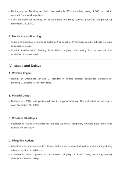 Free Weekly Construction Report Template to Edit Online