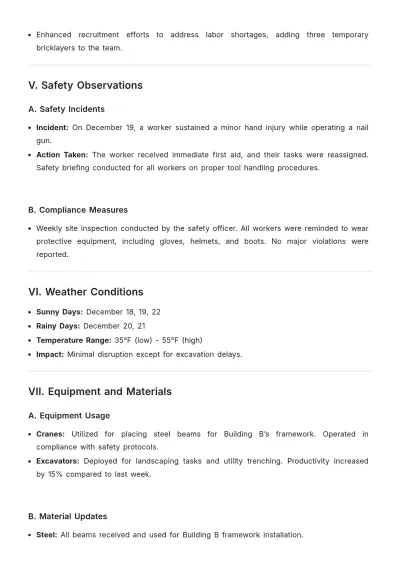 Free Weekly Construction Report Template to Edit Online