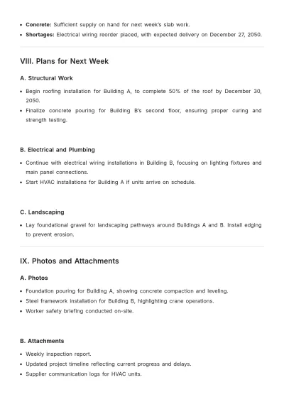 Free Weekly Construction Report Template to Edit Online
