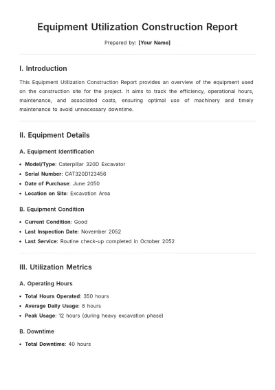 Free Equipment Utilization Construction Report Template to Edit Online
