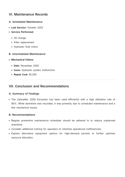 Free Equipment Utilization Construction Report Template to Edit Online