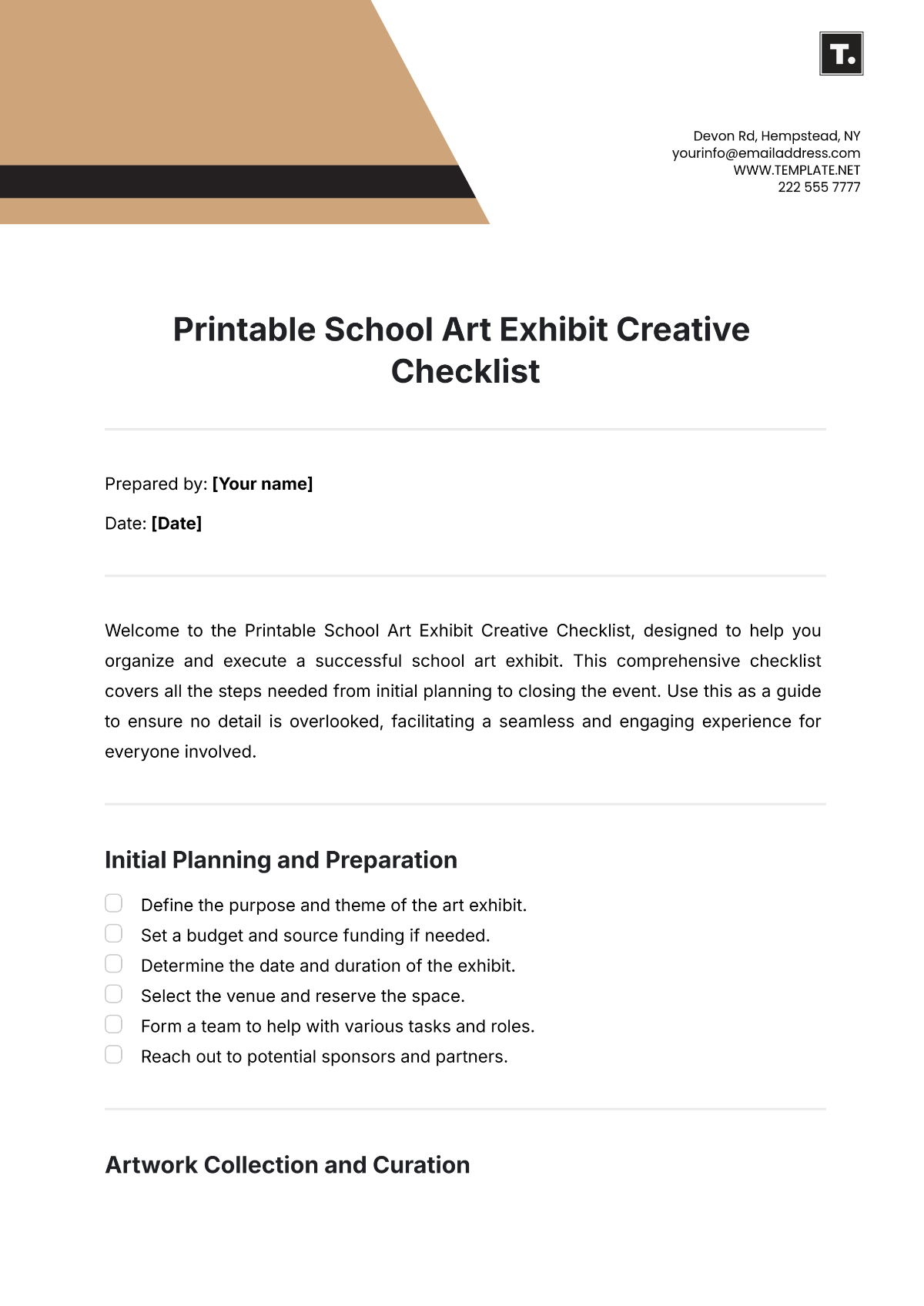 Printable School Art Exhibit  Creative Checklist Template - Edit Online & Download