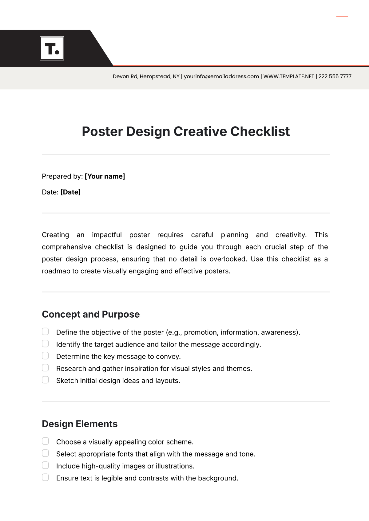 Poster Design  Creative Checklist Template - Edit Online & Download