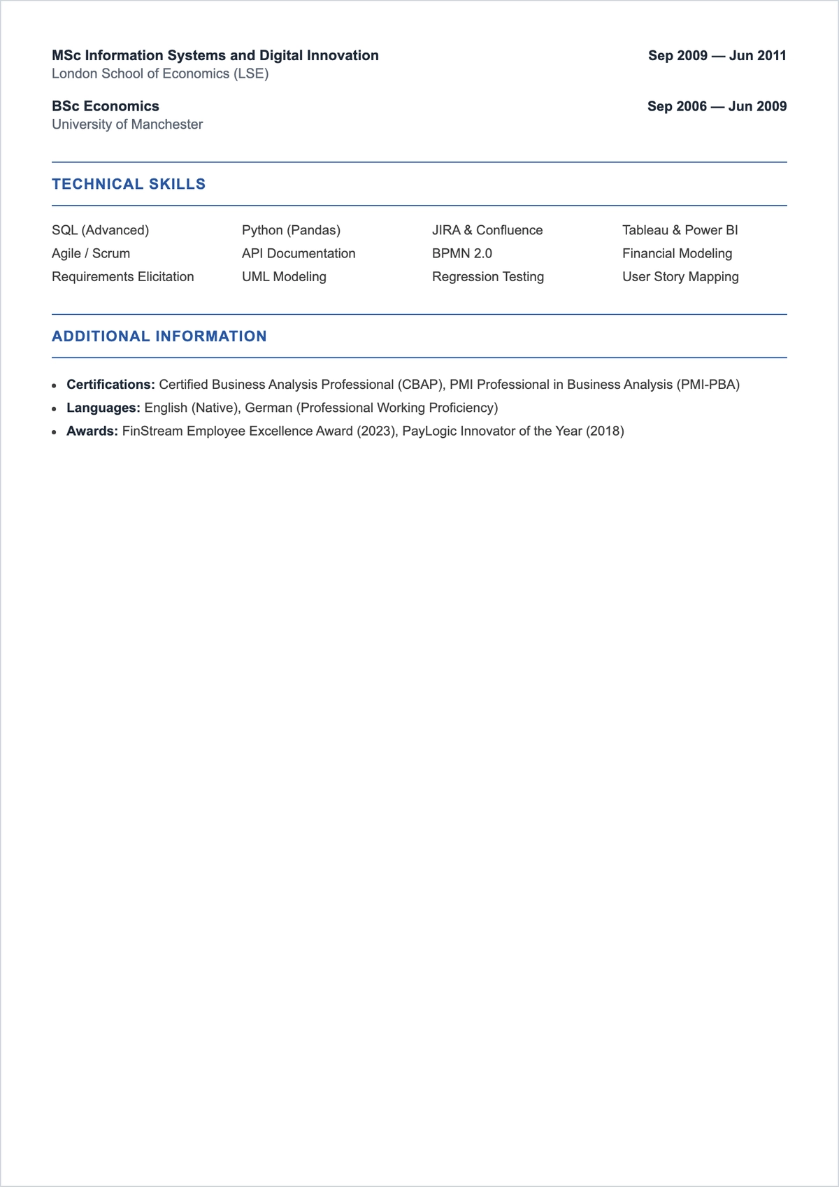 Free Senior Business Analyst ATS Resume Template, AI Resume Builder