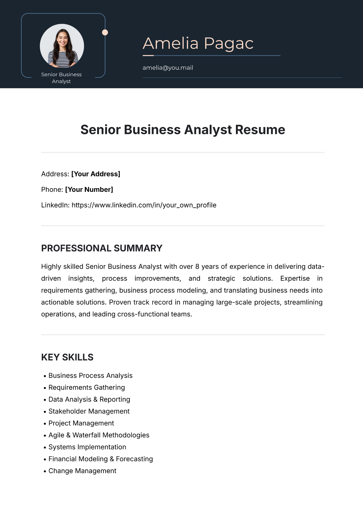 Free Senior Business Analyst Resume Template